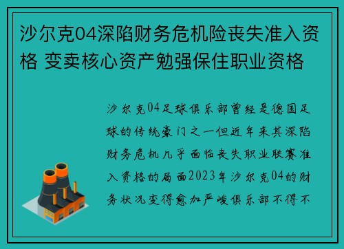 沙尔克04深陷财务危机险丧失准入资格 变卖核心资产勉强保住职业资格